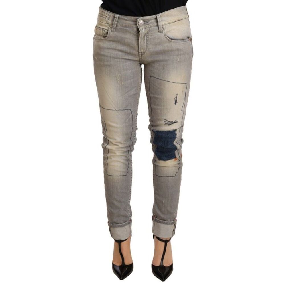 Acht Gray Cotton Slim Fit Folded Hem Women Denim Women's Pant